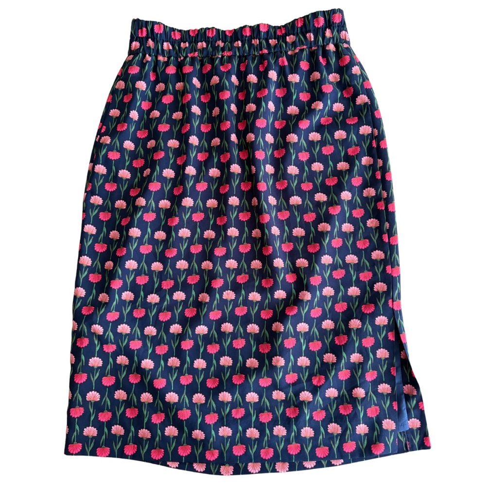 J. CREW Pull-On Pencil Skirt Small Navy Pink Pockets Floral Romantic Block Print - Picture 3 of 7